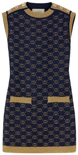 Gucci Gg Logo Interlocking Lame Wool Short Casual Dress 12 L