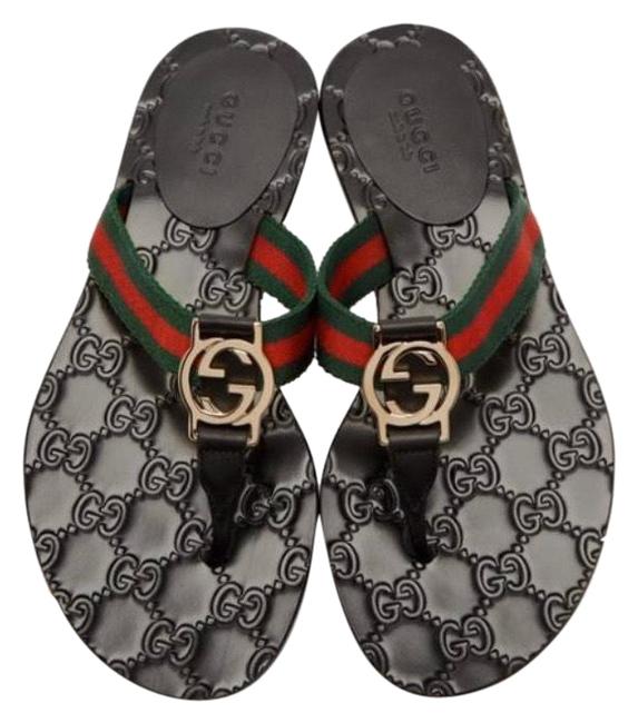 Gucci Gg Logo Stripe Flip Sandals