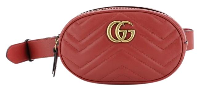 Gucci GG Marmont Belt Matelasse Red Leather Shoulder Bag