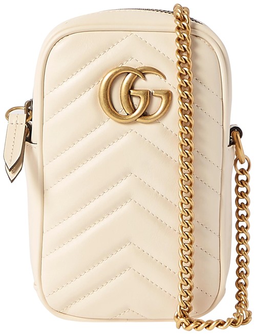 Gucci GG Marmont Mini White Matelasse Chevron Leather Cross Body Bag