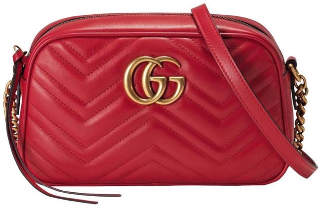 Gucci GG Marmont New Small Purse Red Matelasse Chevron Leather Cross Body Bag