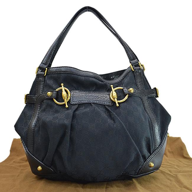 Gucci Gg Pattern Ladies R7714a Black   Gold Canvas   Leather Shoulder Bag