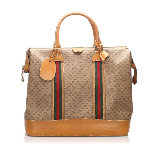 Gucci Gg Supreme Web Brown Leather Weekend Travel Bag