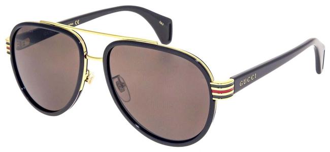 Gucci Gold Black Web Stripe 0447 Brown Aviator Gg0447s Sunglasses