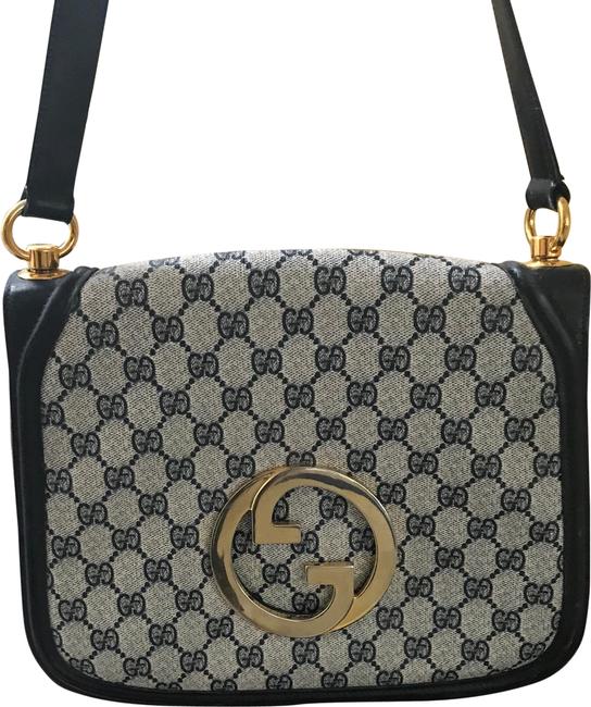 Gucci Gold Blue Coated Canvas Shoulder Bag
