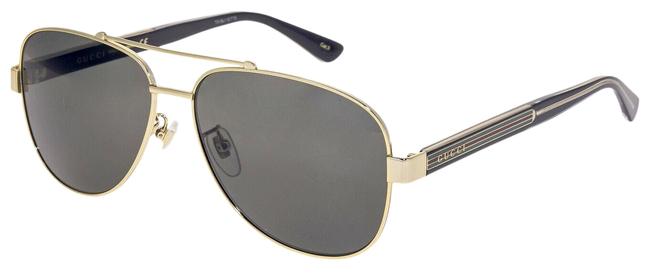 Gucci Gold Crystal Black Web 0528 Aviator Metal Gg0528s Unisex Sunglasses