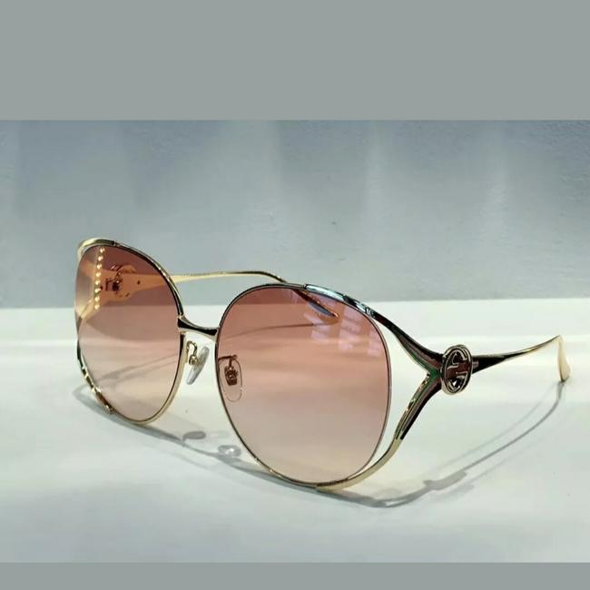 Gucci Gold Framed Pink Tint Lens New Sunglasses