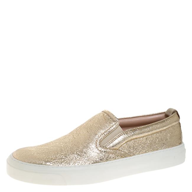 Gucci Gold Metallic Foil Leather Slip On 37 Sneakers