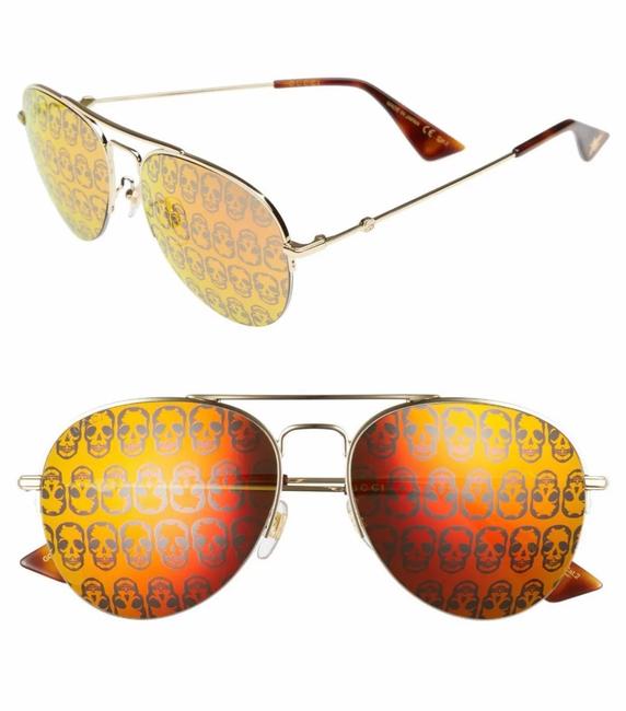 Gucci Gold Orange Aviator Skulls Mirror Sunglasses
