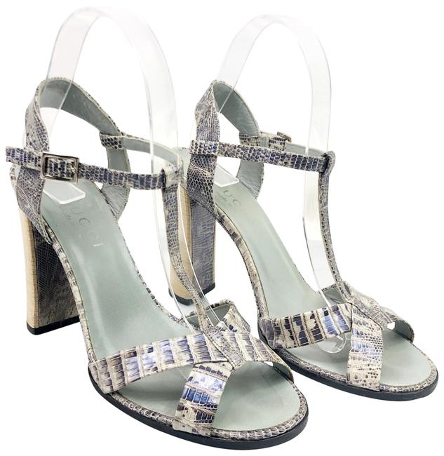 Gucci Gray Snakeskin Leather Heeled Sandals