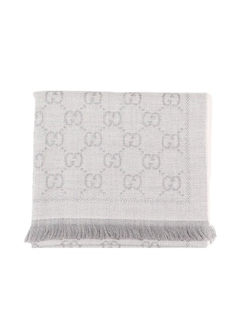 Gucci Gray Spk New Gg Wool Jacquard Scarf Wrap