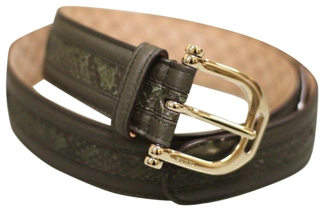 Gucci Green W Python Leather 95 38 W Metal Buckle 245885 3216 Belt