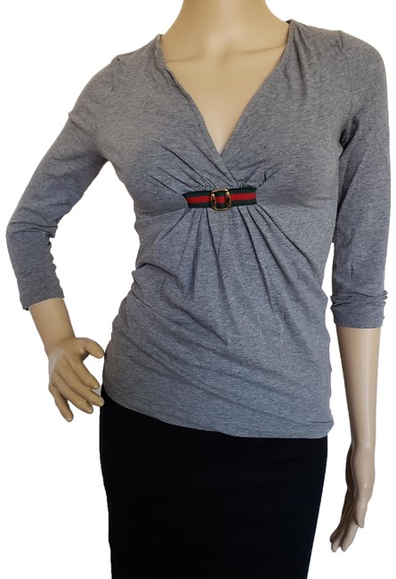 Gucci Grey Jersey Green Red Long Sleeve Blouse 2 XS