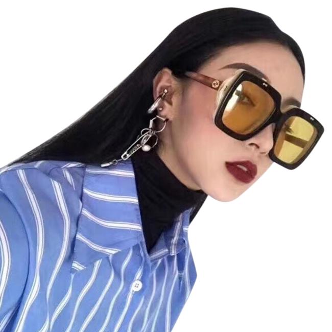 Gucci Havana Ivory Horn Gg0088s 003 Flip Retro Square Unisex Sunglasses