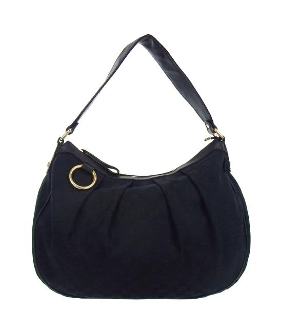 Gucci Hobo Black Gg Monogram Canvas Leather Shoulder Bag