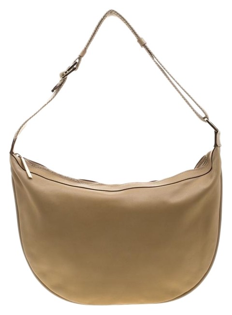 Gucci Hobo Leather Web Strap Beige Shoulder Bag