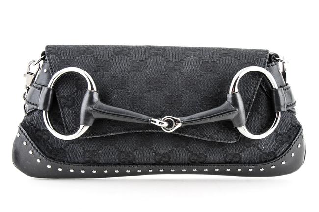 Gucci Horsebit Gg Black Canvas Clutch