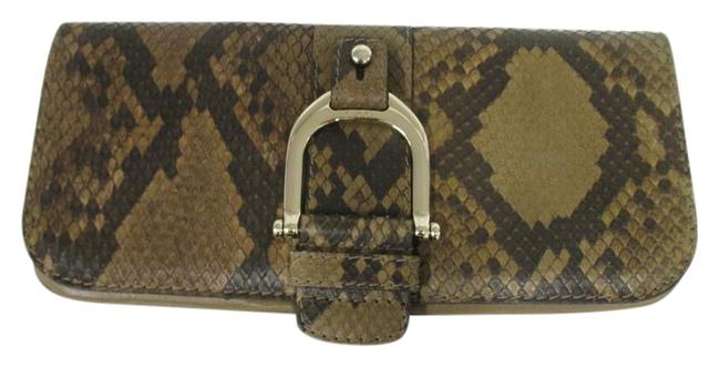 Gucci Greenwich Horsebit Python Taupe Leather and Snakeskin Clutch