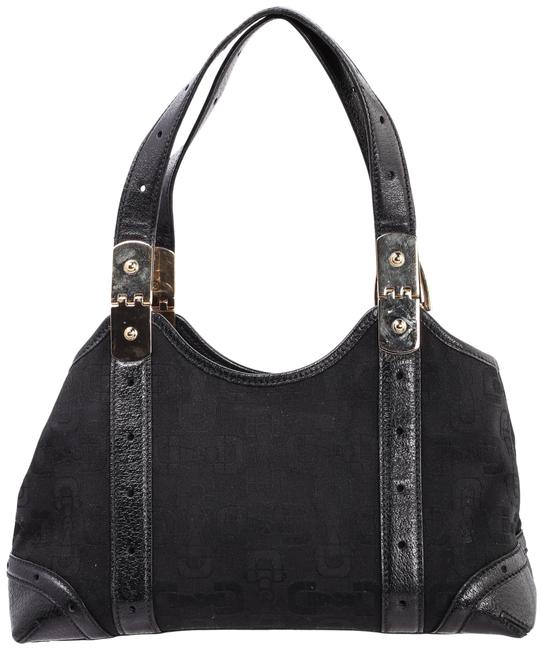Gucci Horsebit Monogram Black Canvas Shoulder Bag