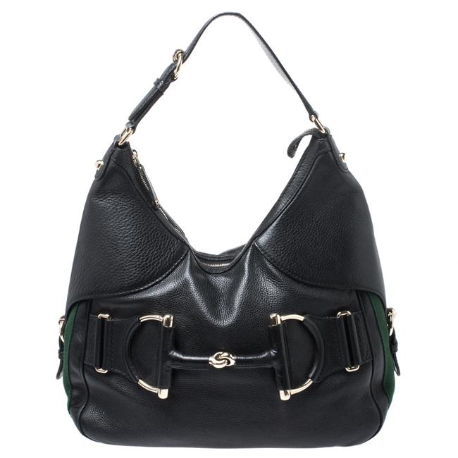 Gucci Horsebit Web Heritage Black Leather Hobo Bag