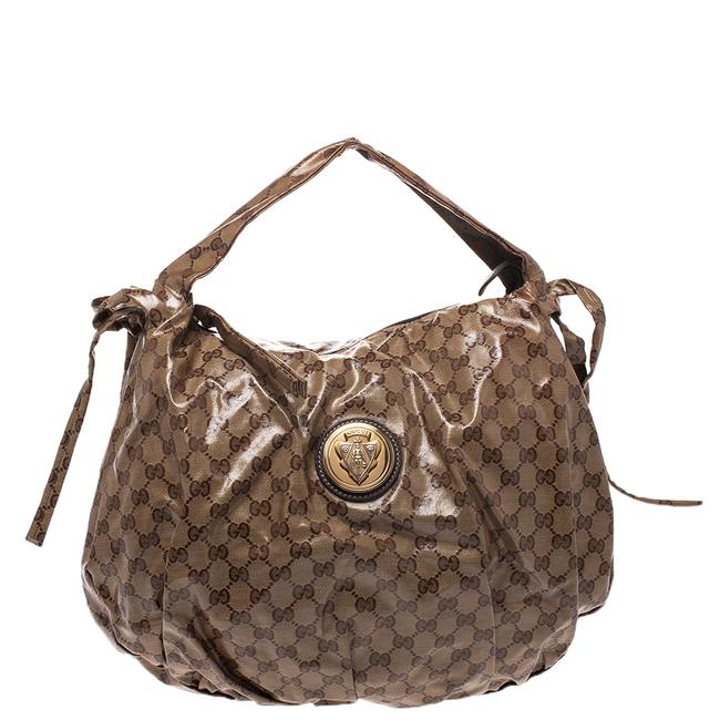 Gucci Hysteria Beige Gg Crystal Brown Canvas Hobo Bag