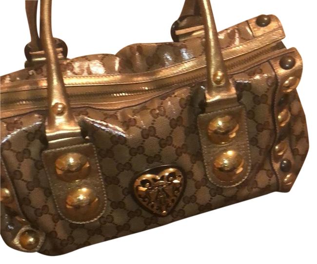 Gucci Hysteria Coated Canvas Brown Gold Pvc Satchel