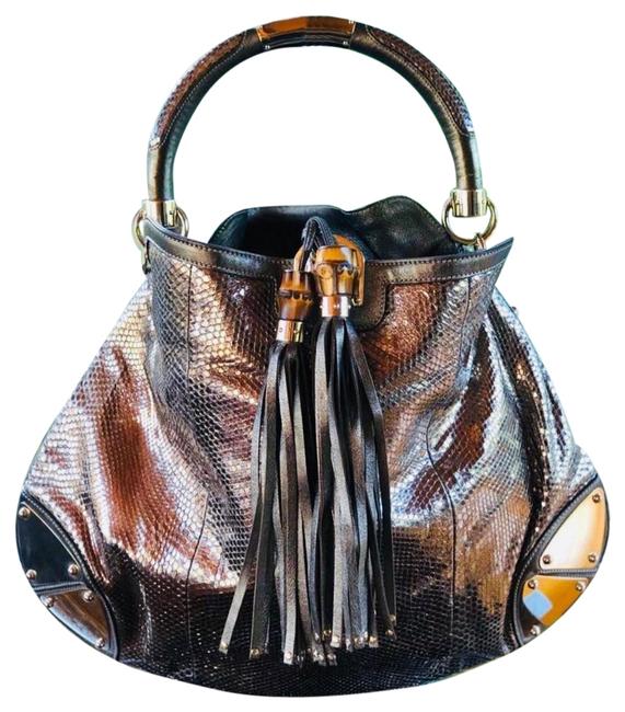 Gucci Indy Metallic Python Skin Leather Hobo Bag