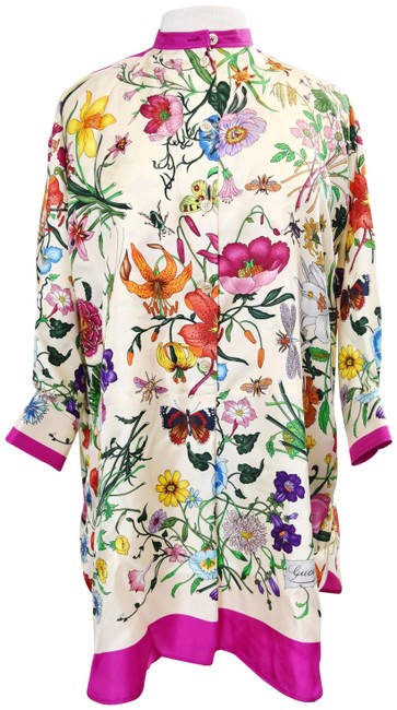 Gucci Ivory &amp; Magenta Floral Silk Small Medium Blouse