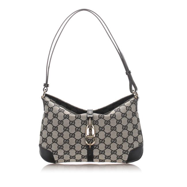 Gucci Jackie Gg Canvas Gray Patent Leather Shoulder Bag