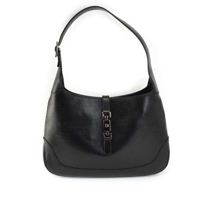 Gucci Jackie Hobo Black Leather &amp; Logo Medium Tr Shoulder Bag