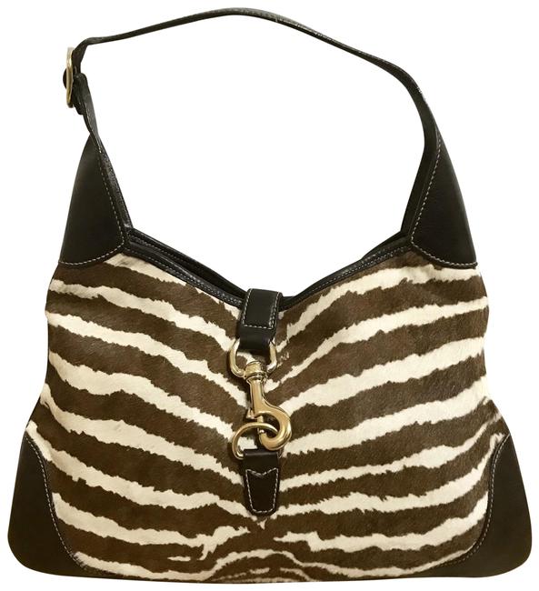 Gucci Jackie O Zebra Print Couture Shoulder Purse Brown Hobo Bag