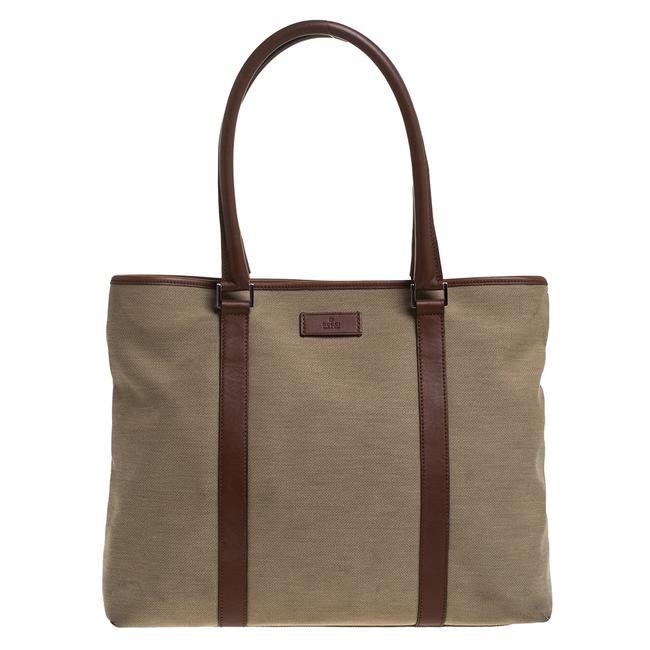 Gucci Khaki Shopper Brown Canvas and Leather Tote