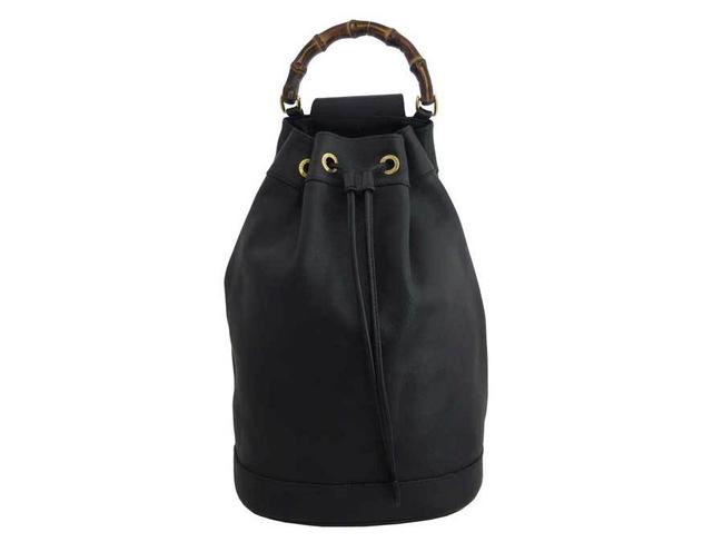 Gucci Ladies Black Bamboo   Leather Shoulder Bag