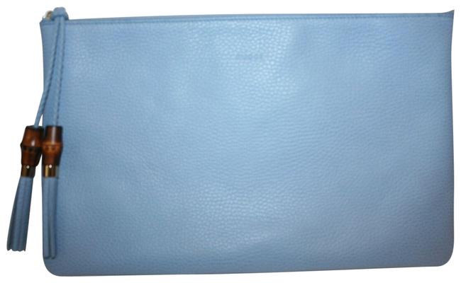 Gucci Large Classic Bamboo Tassel Pouch 449653 Blue Leather Clutch