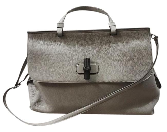 Gucci Large Fold over Dove Bamboo Daily Tote Grey Leather Satchel