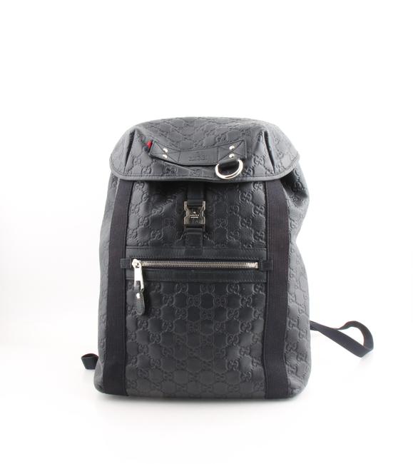 Gucci Backpack Leather Guccissima Blue Canvas Weekend Travel Bag
