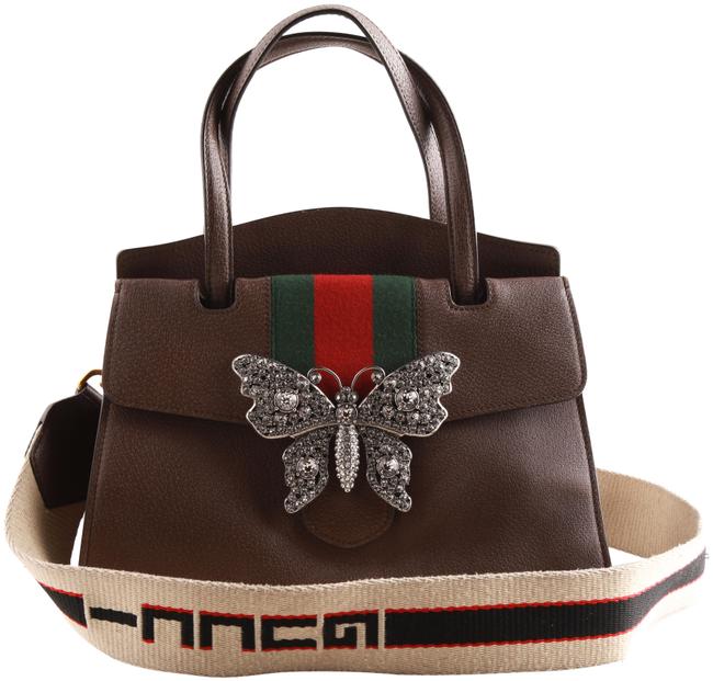 Gucci Linea Totem Butterfly Clasp Satchel Brown Calfskin Shoulder Bag