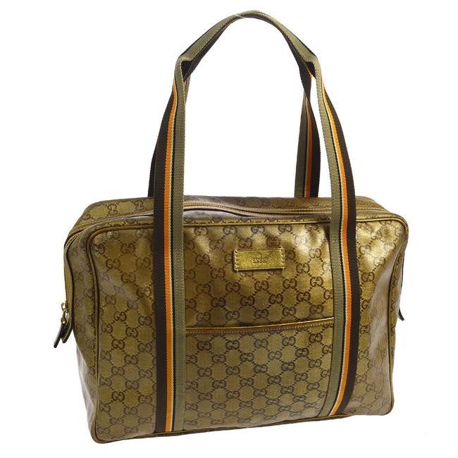 Gucci Logo Brown Gold Vinyl Clutch