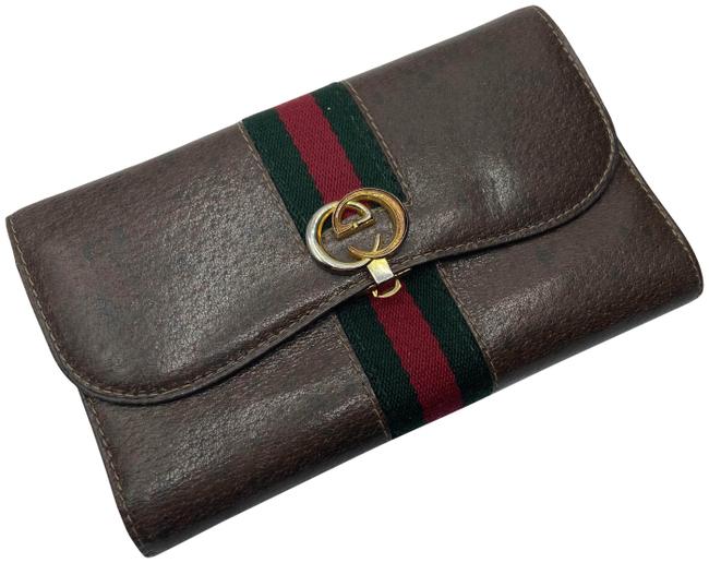 Gucci Long Rare Vintage Brown Leather Gg Wallet