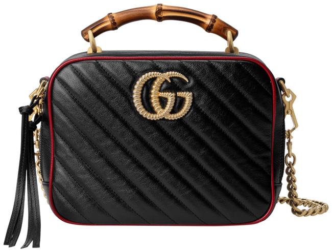 Gucci Marmont Bamboo Handle Gg Small Black Shoulder Bag
