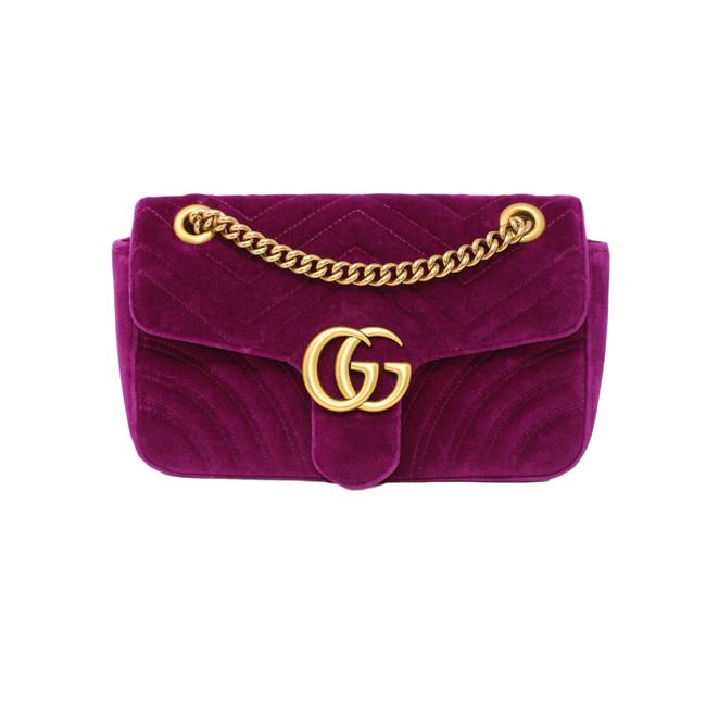 Gucci Marmont Fuchsia Purple Gg Velvet Shoulder Bag