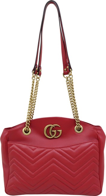 Gucci Marmont Gg Matelasse Medium Red Calfskin Shoulder Bag