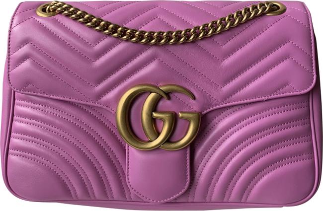 Gucci Marmont Gg Medium Matelasse Pink Leather Shoulder Bag