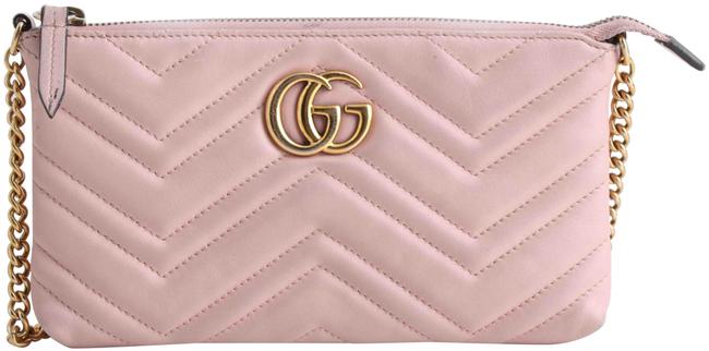 Gucci Chain Marmont Gg Mini Pink Leather Cross Body Bag