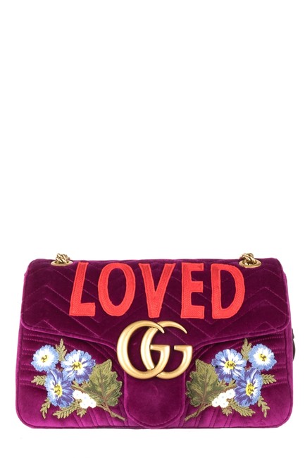 Gucci Marmont Gg Purple Velvet Shoulder Bag