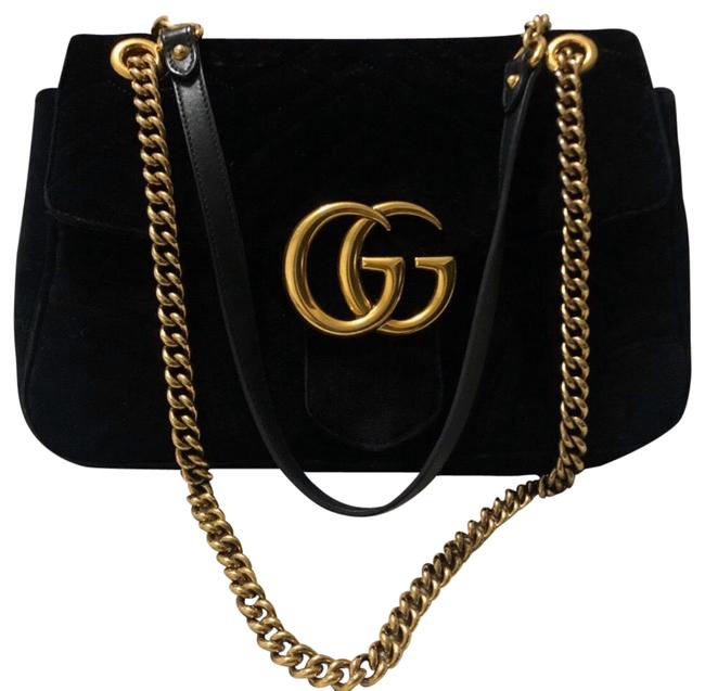 Gucci Marmont Medium Black Velvet Shoulder Bag