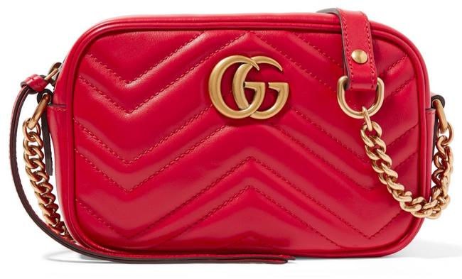 Gucci Marmont New Gg Camera Mini Red Matelasse Chevron Leather Cross Body Bag