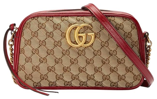Gucci Marmont Small Camera Beige Red Gg Canvas Shoulder Bag