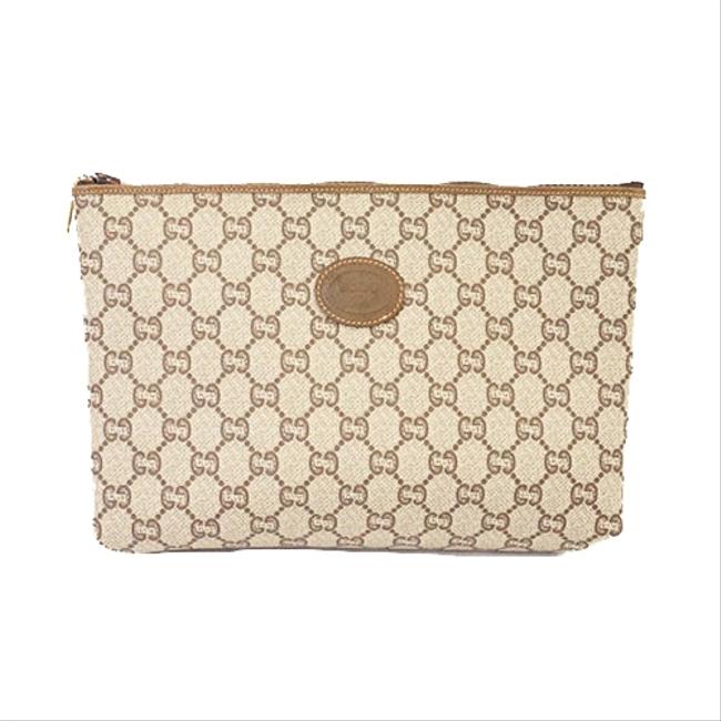 Gucci Men Women Unisex Beige   Brown Gg Plus Clutch