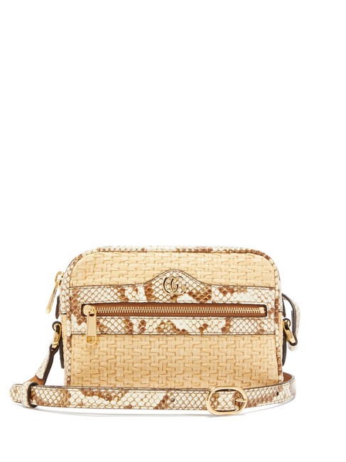 Gucci Mf Ophidia Mini Watersnake trim Woven Beige Viscose Cross Body Bag